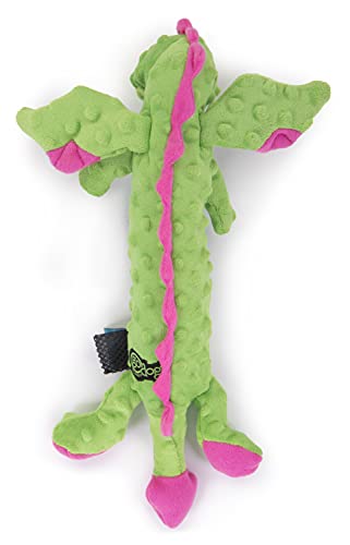 goDog, Dragons, Skinny, Squeaker Dog Toy, Chew Resistant, Durable Plush, Soft, Tough, Reinforced Seams, Green, Large