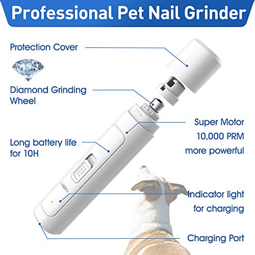 Goldnile Dog Nail Grinder,Upgraded Rechargeable Electric Pet Nail File for Paws Grooming Trimming Shaping,2 High Rotation Speed Quiet Nail Trimmer Clippers for Large Medium Small Pet Dogs & Cats