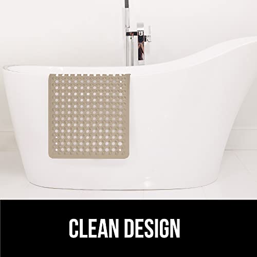 Gorilla Grip Patented Bath Tub and Shower Mat, 35x16, Machine Washable, Extra Large Bathtub Mats with Drain Holes and Suction Cups to Keep Floor Clean, Soft on Feet, Bathroom Accessories, Beige Opaque