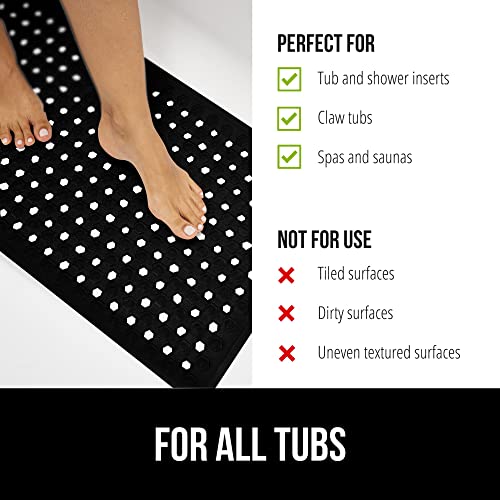Gorilla Grip Patented Bath Tub and Shower Mat, 35x16, Machine Washable, Extra Large Bathtub Mats with Drain Holes and Suction Cups to Keep Floor Clean, Soft on Feet, Bathroom Accessories, Black Opaque