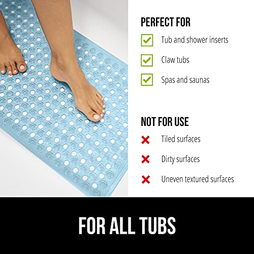 Gorilla Grip Patented Bath Tub and Shower Mat, 35x16, Machine Washable, Extra Large Bathtub Mats with Drain Holes and Suction Cups to Keep Floor Clean, Soft on Feet, Bathroom Accessories, Blue