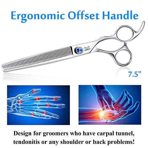 JASON 7.5" 56-Tooth Blending Dogs Grooming Scissors Cats Thinning Shears Pets Blender Thinner Trimming Texturizing Kit with Offset Handle Blue Jewelled Screw