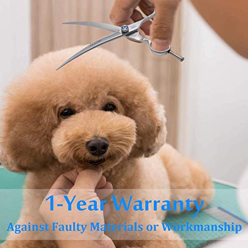 JASON 8" Curved Dog Grooming Scissors Ergonomic Pets Cats Trimming Shears with Offset Handle and a Jewelled Screw for Right Handed Groomers Long Sharp Comfortable Light-Weight