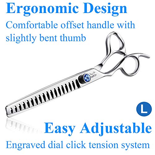 JASON Left Handed 7" 18-Tooth Texturising Dog Grooming Chunkers Scissor, Ergonomic Cats Grooming Shears Pets Trimming Kit with Offset Handle, Sharp, Comfortable, Durable Shear