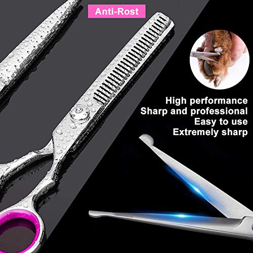 H-Jia Dog Grooming Scissors Set, Safety Round Blunt Tip Pet Grooming Kit-Straight, Curved, Thinning Shears with Comb Grooming Glove, Sharp Durable Grooming Tools for Large Small Dogs and Cats (7PCS)