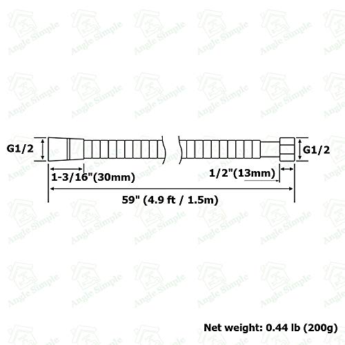 Flexible Shower Hose 59", Angle Simple Stainless Steel Handheld Shower Head Hose, Replacement Shower Sprayer Hose 1/2" IPS, Chrome