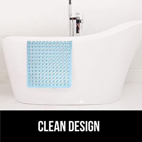 Gorilla Grip Patented Bath Tub and Shower Mat, 35x16, Machine Washable, Extra Large Bathtub Mats with Drain Holes and Suction Cups to Keep Floor Clean, Soft on Feet, Bathroom Accessories, Blue