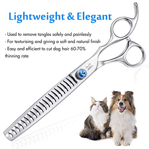 JASON 7" 21-Teeth Chunkers Shears for Dogs, Ergonomic Cats Grooming Texturizing Blending Thinning Shears Pets Trimming Kit with Offset Handle, Sharp, Comfortable, Durable Shear