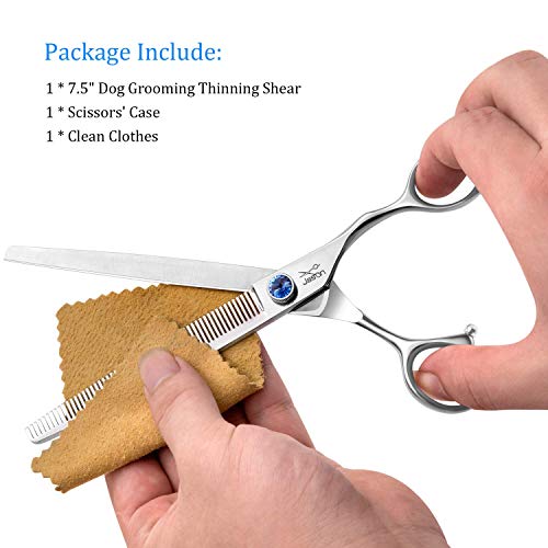 JASON 7.5" 56-Tooth Blending Dogs Grooming Scissors Cats Thinning Shears Pets Blender Thinner Trimming Texturizing Kit with Offset Handle Blue Jewelled Screw