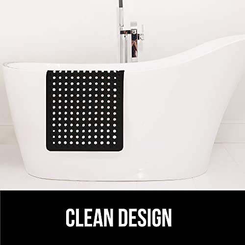 Gorilla Grip Patented Bath Tub and Shower Mat, 35x16, Machine Washable, Extra Large Bathtub Mats with Drain Holes and Suction Cups to Keep Floor Clean, Soft on Feet, Bathroom Accessories, Black Opaque