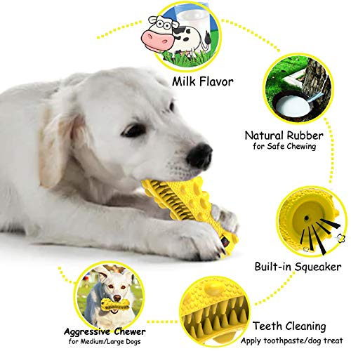 Gelar Dog Chew Toys, Indestructible Dog Toys for Aggressive Chewers, Tough Teeth Cleaning Toothbrush Toy, Interactive Dog Squeak Toy for Boredom, Dinosaur, Milk Flavor