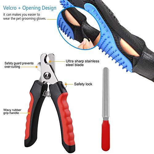 H-Jia Dog Grooming Scissors Set, Safety Round Blunt Tip Pet Grooming Kit-Straight, Curved, Thinning Shears with Comb Grooming Glove, Sharp Durable Grooming Tools for Large Small Dogs and Cats (7PCS)