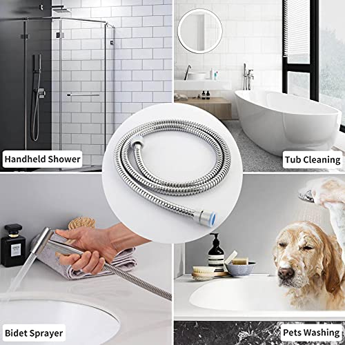 Flexible Shower Hose 59", Angle Simple Stainless Steel Handheld Shower Head Hose, Replacement Shower Sprayer Hose 1/2" IPS, Chrome