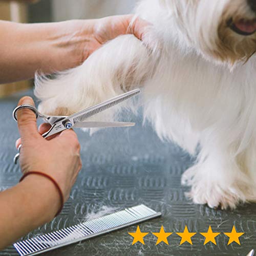 JASON 7.5" 56-Tooth Blending Dogs Grooming Scissors Cats Thinning Shears Pets Blender Thinner Trimming Texturizing Kit with Offset Handle Blue Jewelled Screw