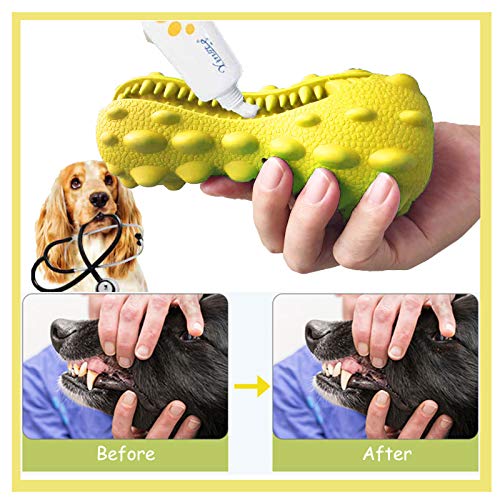 Gelar Dog Chew Toys, Indestructible Dog Toys for Aggressive Chewers, Tough Teeth Cleaning Toothbrush Toy, Interactive Dog Squeak Toy for Boredom, Dinosaur, Milk Flavor