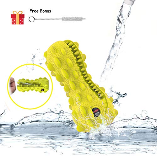 Gelar Dog Chew Toys, Indestructible Dog Toys for Aggressive Chewers, Tough Teeth Cleaning Toothbrush Toy, Interactive Dog Squeak Toy for Boredom, Dinosaur, Milk Flavor