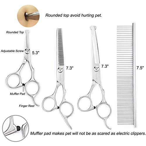 Freewindo Dog Grooming Scissors Kit, Safety Round Tip, Heavy Duty Stainless Steel Dog Scissors and Dog Nail Clippers for Grooming Full Body