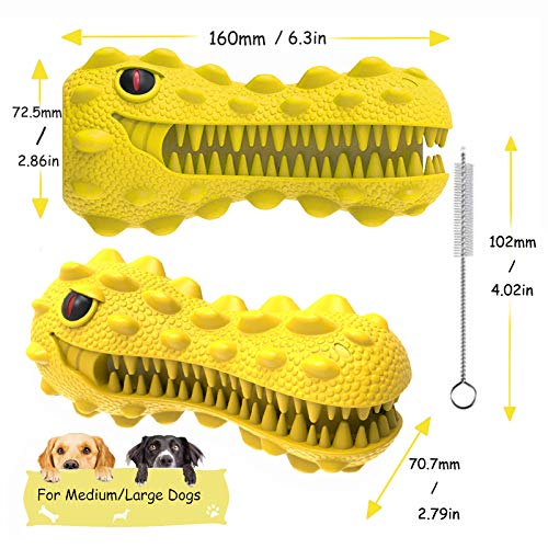 Gelar Dog Chew Toys, Indestructible Dog Toys for Aggressive Chewers, Tough Teeth Cleaning Toothbrush Toy, Interactive Dog Squeak Toy for Boredom, Dinosaur, Milk Flavor