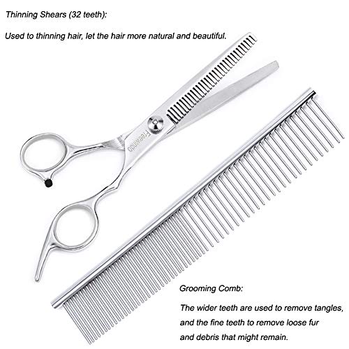 Freewindo Dog Grooming Scissors Kit, Safety Round Tip, Heavy Duty Stainless Steel Dog Scissors and Dog Nail Clippers for Grooming Full Body