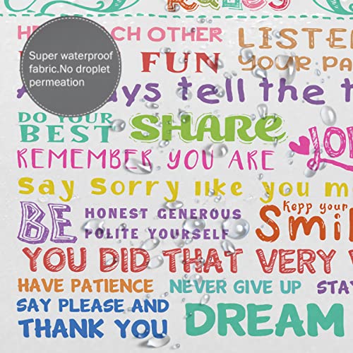 Family Rules Educational Shower Curtain with 12 Hooks, Child Motivational and Inspirational Quotes Waterproof Shower Curtain for Bathroom Decor