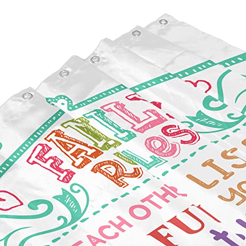 Family Rules Educational Shower Curtain with 12 Hooks, Child Motivational and Inspirational Quotes Waterproof Shower Curtain for Bathroom Decor