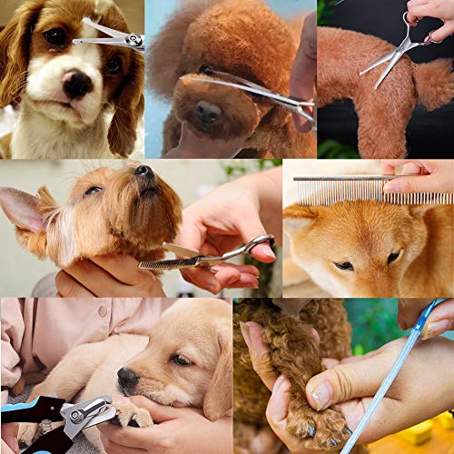 Freewindo Dog Grooming Scissors Kit, Safety Round Tip, Heavy Duty Stainless Steel Dog Scissors and Dog Nail Clippers for Grooming Full Body