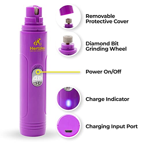 Electric Dog Nail Grinder by Hertzko â Painless Nail Tool for Puppies, Small Medium & Large Dogs & Cats - Cordless, Portable Dog Nail Trimmer, Clipper - Recharges with Included Micro USB Wire