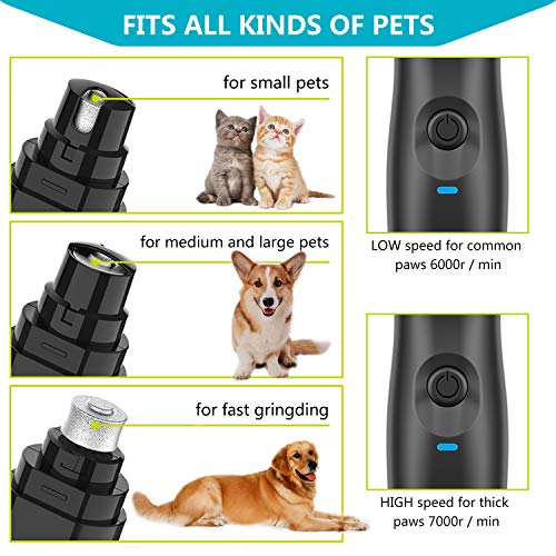 Electric Dog Nail Grinder & Cat Nail Clippers with Light, 2 Speed Rechargeable Pet Trimmer Pet Nail Trimmer, Painless Grooming & Smoothing for Small Medium Large Dogs & Cats