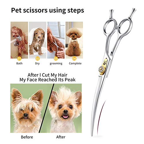 Dream Reach Professional Dog Grooming Straight, Curved, Thinning/Blending/Chunking Scissors Kit, JP-440C Stainless Steel Pet Cat Hair Cutting/Trimming Shears