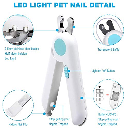 Electric Dog Nail Grinder & Cat Nail Clippers with Light, 2 Speed Rechargeable Pet Trimmer Pet Nail Trimmer, Painless Grooming & Smoothing for Small Medium Large Dogs & Cats