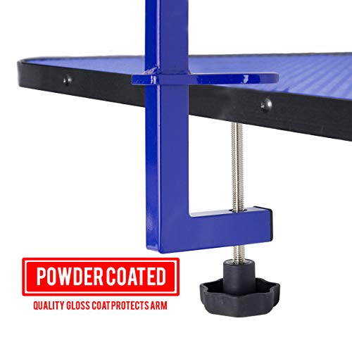 Downtown Pet Supply - Portable Dog Grooming Arm with Loop & Clamp for Pet Grooming Table - Dog Grooming Supplies 27in Foldable Blue Steel Arm with S/M (19 or 21in) No Sit Haunch Holder
