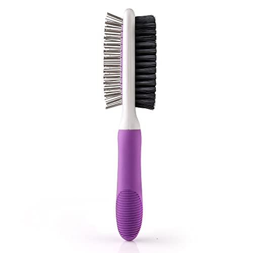 Double-Sided Pet Brush for Grooming & Massaging Dogs, Cats & Other Animals â Fur Detangling Pins & Coat Smoothing Slicker Bristles, Double The Brushing Groom Power in One Tool â Best Groomer Supplies