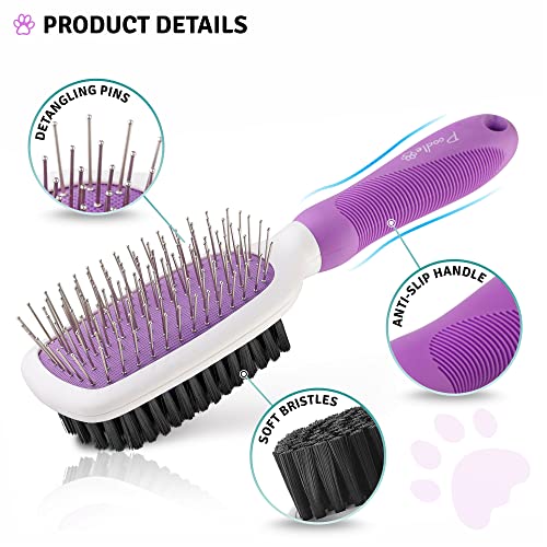 Double-Sided Pet Brush for Grooming & Massaging Dogs, Cats & Other Animals â Fur Detangling Pins & Coat Smoothing Slicker Bristles, Double The Brushing Groom Power in One Tool â Best Groomer Supplies