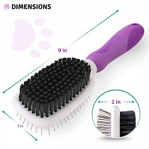 Double-Sided Pet Brush for Grooming & Massaging Dogs, Cats & Other Animals â Fur Detangling Pins & Coat Smoothing Slicker Bristles, Double The Brushing Groom Power in One Tool â Best Groomer Supplies