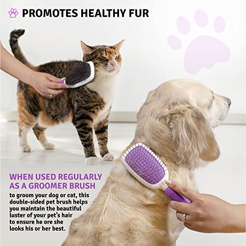 Double-Sided Pet Brush for Grooming & Massaging Dogs, Cats & Other Animals â Fur Detangling Pins & Coat Smoothing Slicker Bristles, Double The Brushing Groom Power in One Tool â Best Groomer Supplies