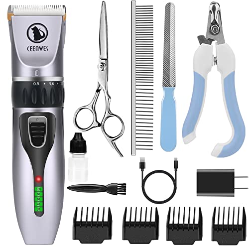 Dog Clippers Cordless Dog Grooming Kit Professional Horse Clippers Detachable Blade with 4 Comb Guides,Low Noise Pet Clippers Rechargeable Pet Grooming Tools for Small & Large Dogs Cats Horse Pets