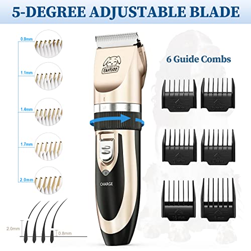 CAHTUOO Dog Grooming Clippers, Professional Pet Grooming Kit Rechargeable Pet Shaver Cordless Silent Dog Hair Trimmer with 4 Comb Attachments & Extra Tools for Dogs Cats and Pets (Upgrade Version)