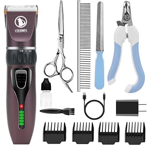 Dog Clippers Cordless Dog Grooming Kit Professional Horse Clippers Detachable Blade with 4 Comb Guides,Low Noise Pet Clippers Rechargeable Pet Grooming Tools for Small & Large Dogs Cats Horse Pets