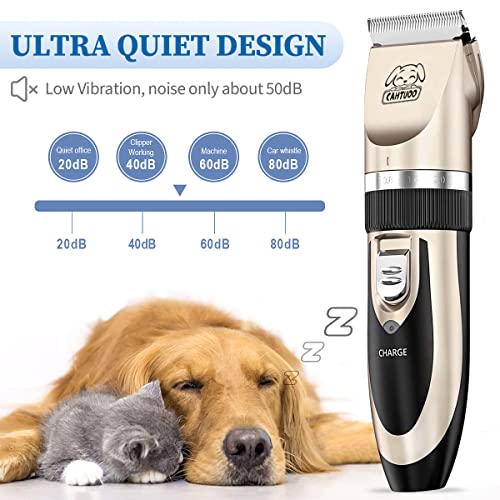 CAHTUOO Dog Grooming Clippers, Professional Pet Grooming Kit Rechargeable Pet Shaver Cordless Silent Dog Hair Trimmer with 4 Comb Attachments & Extra Tools for Dogs Cats and Pets (Upgrade Version)