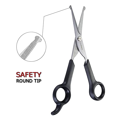 Chibuy Pet Grooming Scissors Set Ball Tip Eye Cut Scissors and Curved Shears, Professional Home Pets grooming Tools Kit for Dogs and Cats
