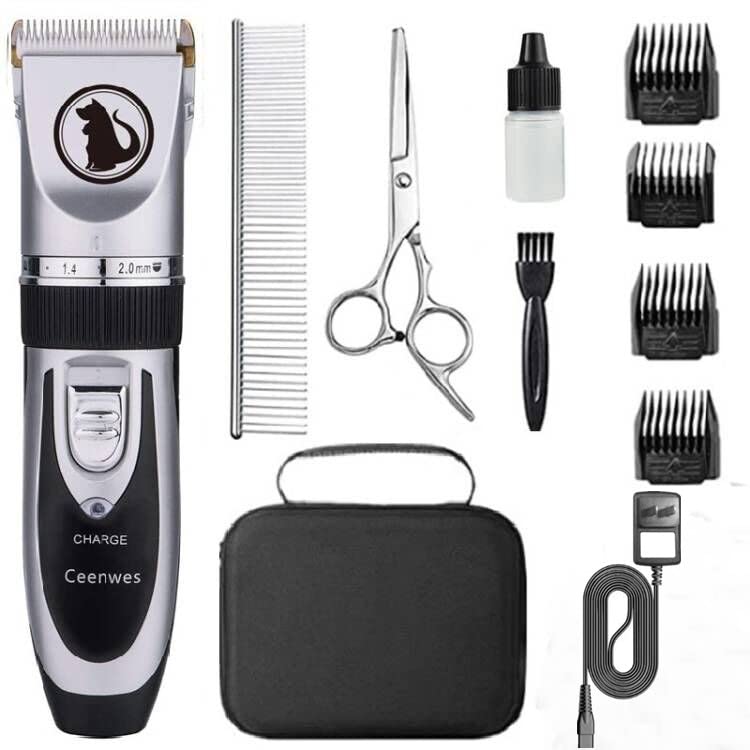Ceenwes Dog Clippers Low Noise Pet Clippers Rechargeable Dog Trimmer Cordless Pet Grooming Tool Professional Dog Hair Trimmer with Comb Guides Scissors Nail Kits for Dogs Cats & Other(Silver)