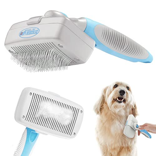 Dog or Cat Brush for Shedding and Grooming â Premium Self Cleaning Slicker Brush, Easy to Clean Comb for Long or Short Haired Dogs - Large or Small Pet, Hair Deshedding Supplies