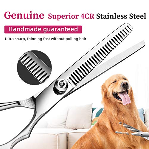 BRAINYS Professional Dog Grooming Scissors Kit, Japanese Craftsmanship Heavy Duty 6 in1 Set- Genuine Superior 4CR Stainless Steel with Safety Tips