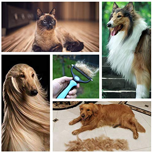 Closeep Pet Dematting Tool, 2 Sided Cat Dog Undercoat Rake Deshedding Brush for Removes Loose Knots, Mats and Tangled Hair
