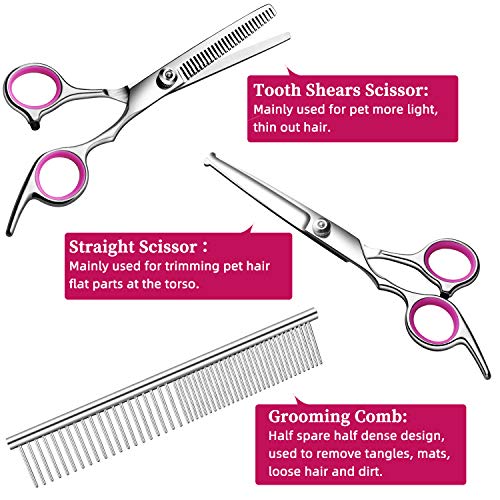 BRAINYS Professional Dog Grooming Scissors Kit, Japanese Craftsmanship Heavy Duty 6 in1 Set- Genuine Superior 4CR Stainless Steel with Safety Tips