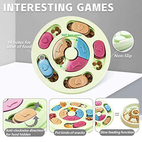 Dog Puzzle Toys Puppy , Dog Puzzles, Interactive Game Toy for Dogs Cats, Treat Dispenser for Dogs Training Funny Feeding, ABS Colorful Design Slow Feeder to Aid Pets Digestion (Green)
