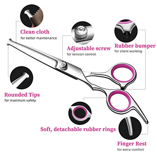 BRAINYS Professional Dog Grooming Scissors Kit, Japanese Craftsmanship Heavy Duty 6 in1 Set- Genuine Superior 4CR Stainless Steel with Safety Tips