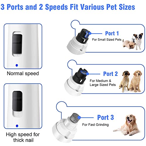 Casfuy Dog Nail Grinder with LED Light - Upgraded 2-Speed Electric Pet Nail Trimmer Powerful Painless Paws Grooming & Smoothing for Small Medium Large Dogs & Cats (White)