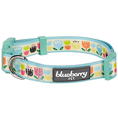 Blueberry Pet Multicolor Tulip Floral Print Dog Collar
