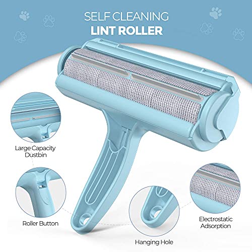 DELOMO Pet Hair Remover Roller - Dog & Cat Fur Remover with Self-Cleaning Base - Efficient Animal Hair Removal Tool - for Furniture, Couch, Carpet, Car Seat, Blue